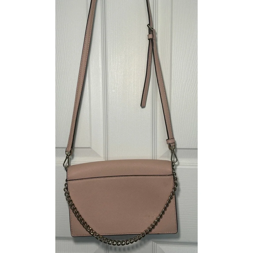 Kate‎ Spade Laurel Way Crossbody Pink Saffiano Gunmetal Chain Shoulder Bag Purse